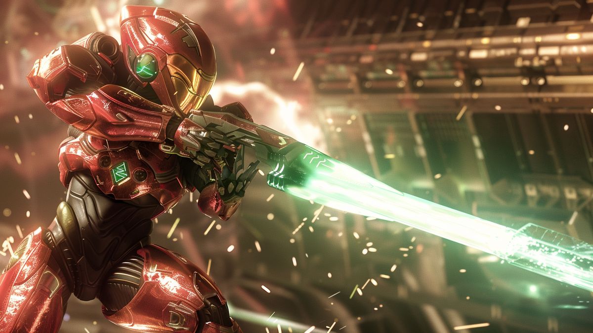 Captivating shot of Samus Aran engaging in intense battles on ZDR.