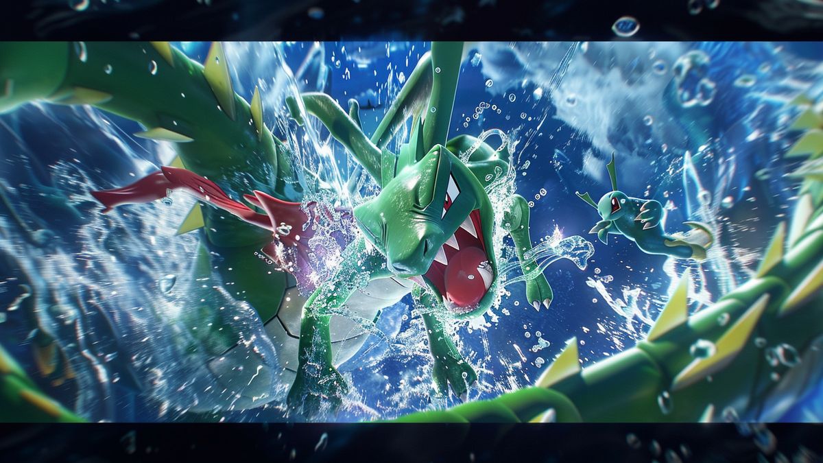 Icetype Pokémon launching a powerful attack against Mega Rayquaza