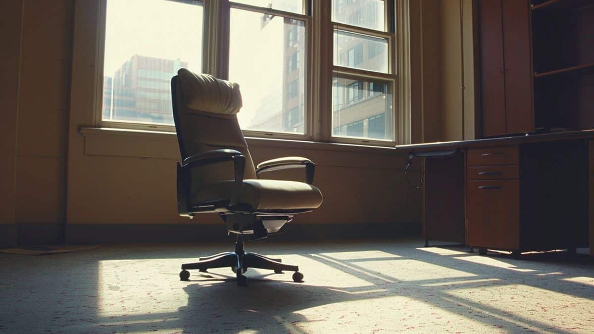 Jerret West's empty office chair symbolizing his departure from Microsoft