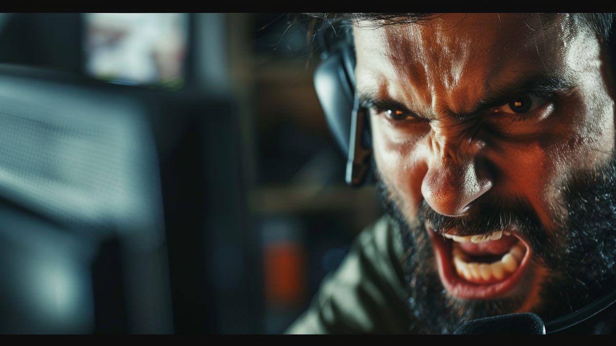 Closeup of a gamer's intense expression while playing Call of Duty.