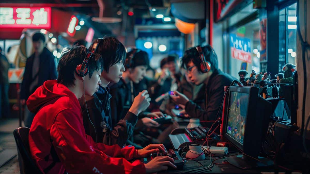 A group of gamers in Tokyo playing the remastered version.