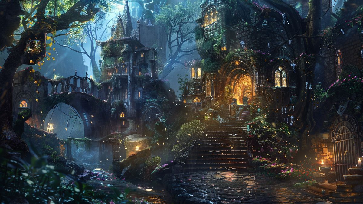 Enchanting concept art of new locations and characters in the game.