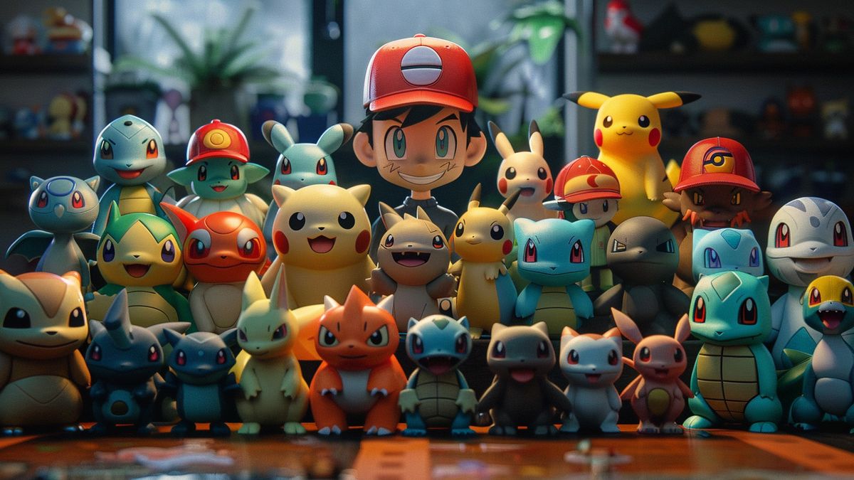 Happy trainer with a full collection of various Pokémon.