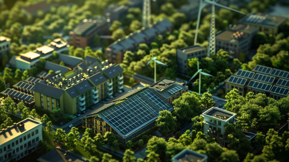 Green energy sources powering a sustainable urban environment.