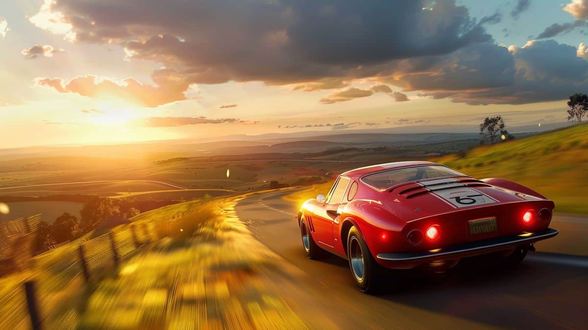 Demostración de Forza Horizon, autos elegantes que corren a través de paisajes impresionantes.
