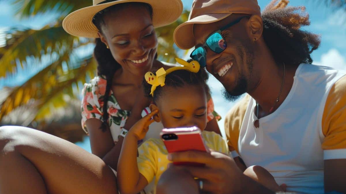 Familias que disfrutan de actividades vacacionales interactivas con Pokémon GO.