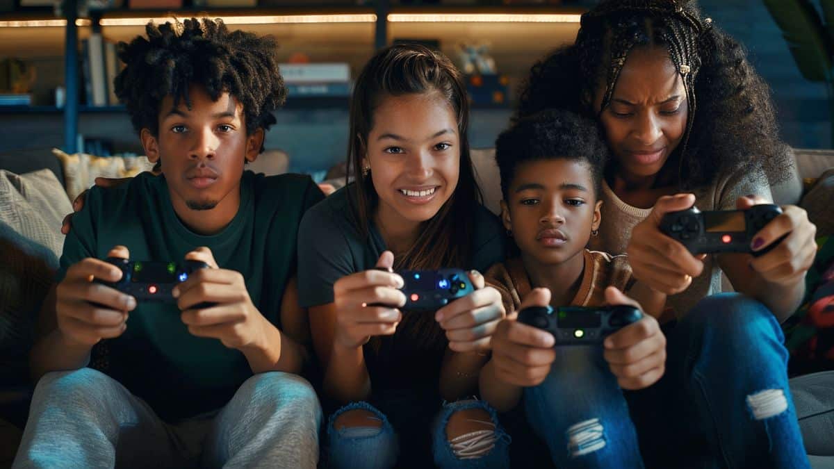 Familia disfrutando de juegos multijugador usando Xbox Live Gold con suscripción Estándar.