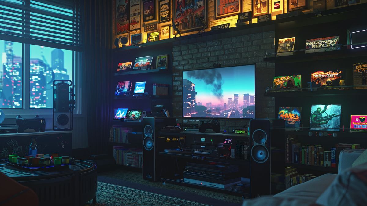 Console setup with Rockstar games displayed prominently.