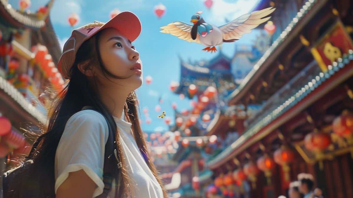 Chinese Pokémon Go players exploring vibrant local landmarks.