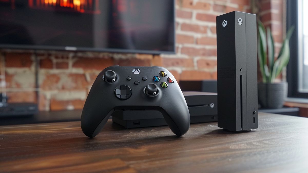 Xbox controller next to a Fire TV Stick on a table.