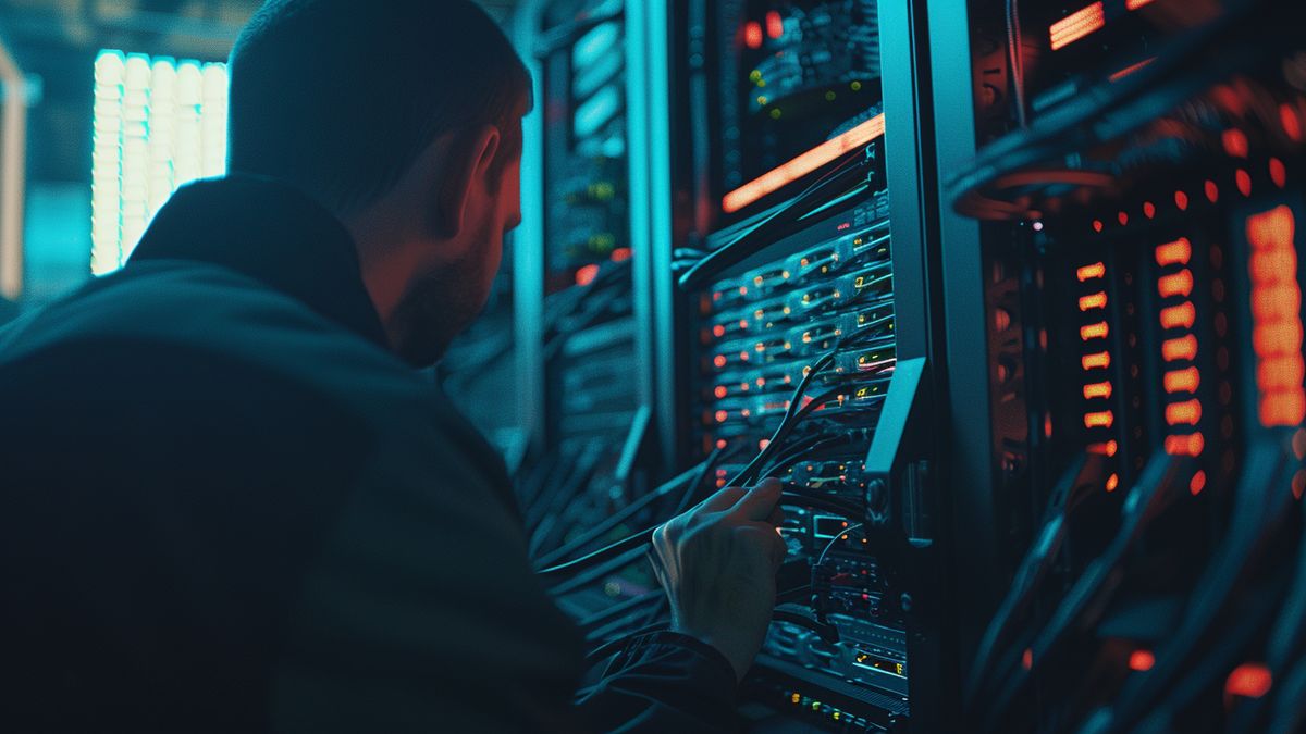 Closeup of a technician working on a Niantic server.