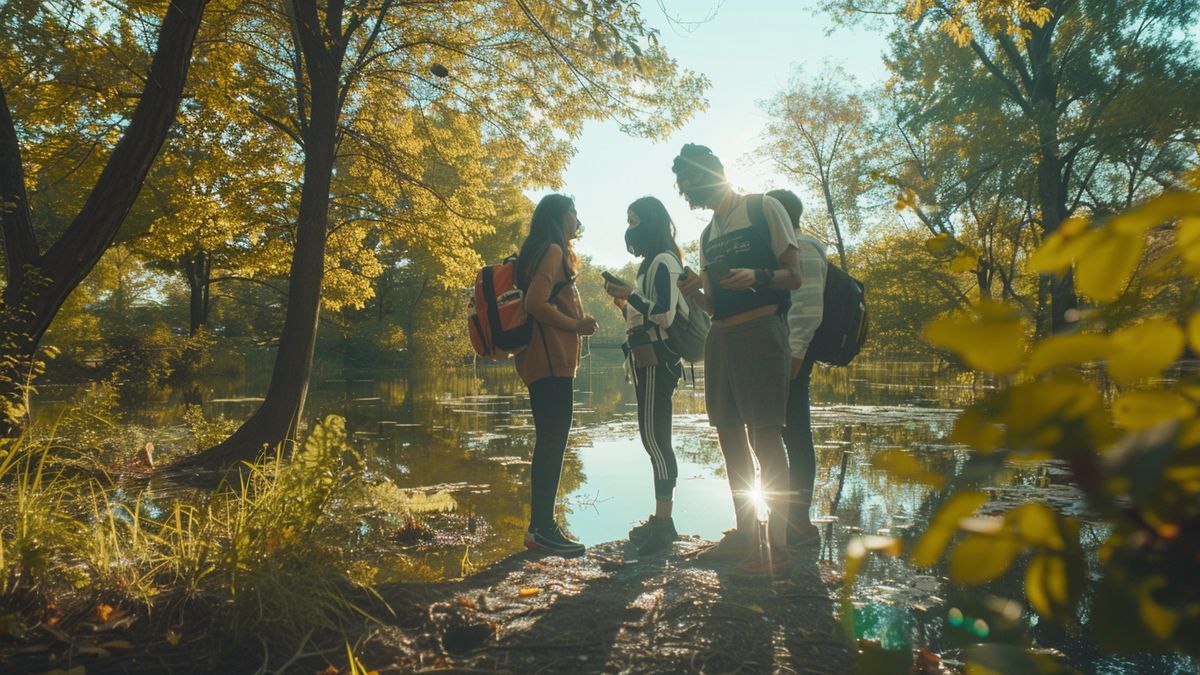 Group of friends using Lure Modules at a scenic park.