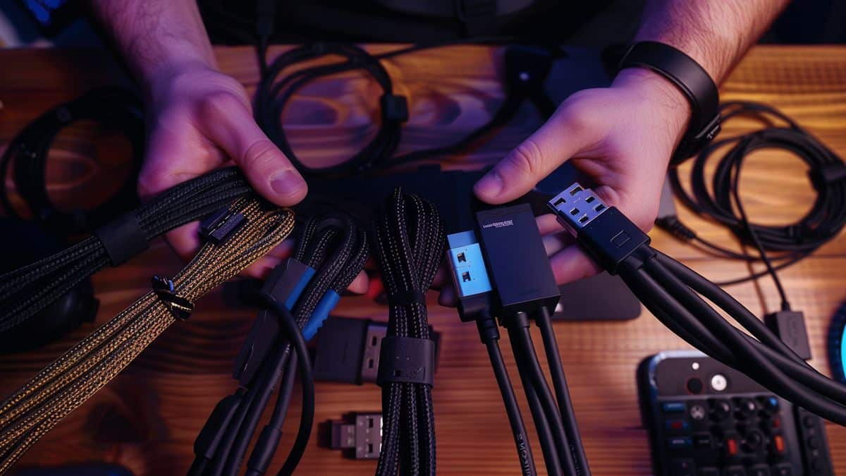 Hands holding different USBC cables, showcasing their versatility.