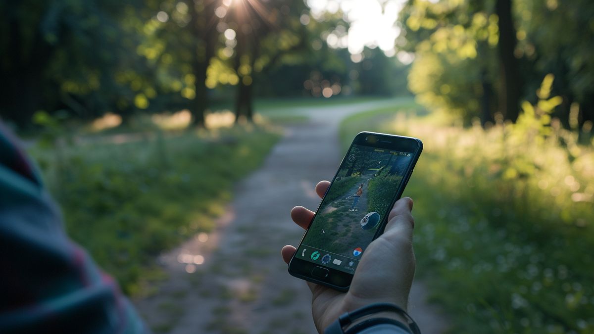 Hand holding a phone displaying Pokémon GO complaints.