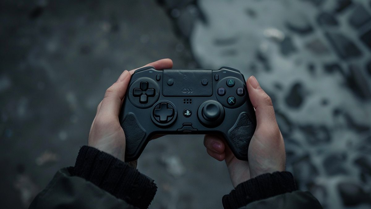 Manos agarrando un gamepad Bluetooth, listas para la acción.