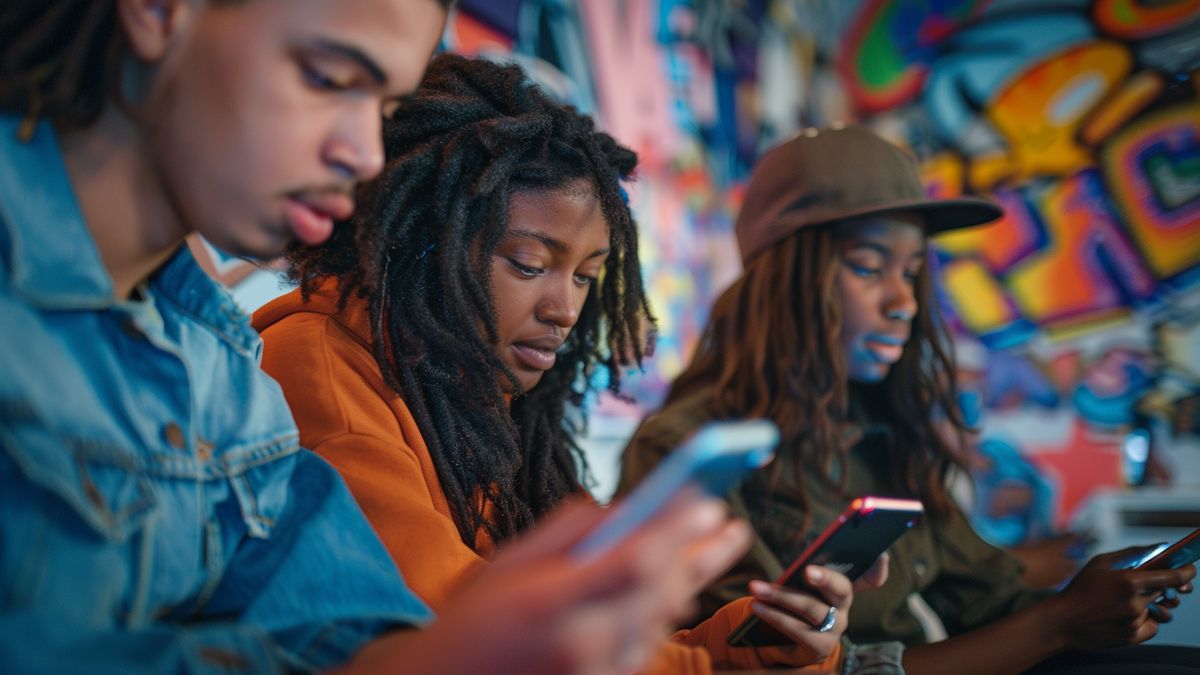 Diverse people engrossed in mobile gaming on various devices.