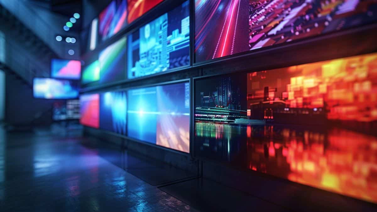 さまざまな解像度とリフレッシュ レートのオプションを表示するテレビ画面。