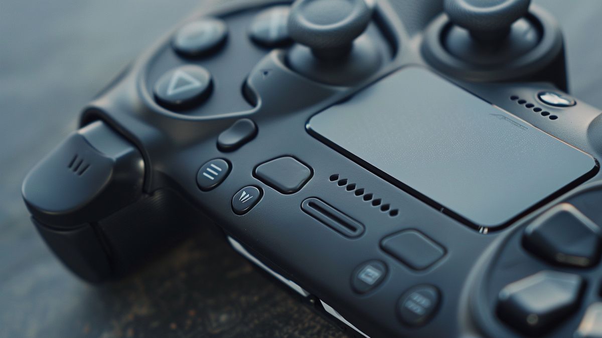 Closeup of the gamepad’s programmable buttons and sleek design.