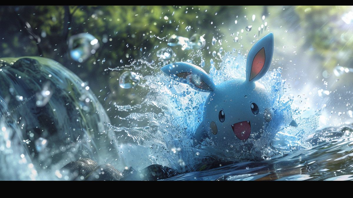 Azumarill using Hydro Cannon attack, water bursting forth powerfully.