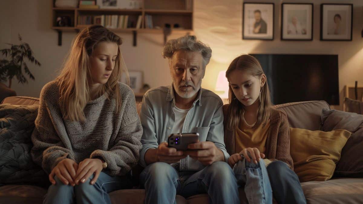 Family gathered around, puzzled by Switch error message.