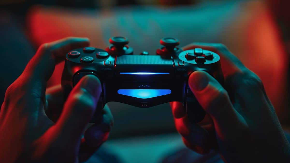 問題のあるゲームのダウンロードを再開するために PlayStation の設定を操作するユーザーの手。